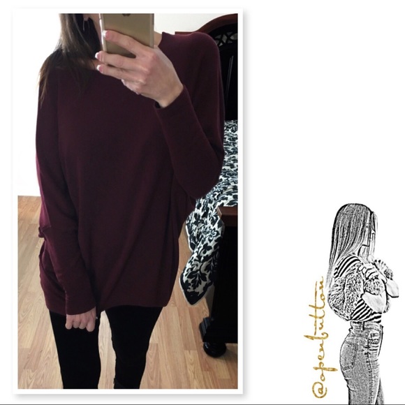 1 Left • Wine LS Dolman Sweater Top - Picture 4 of 4